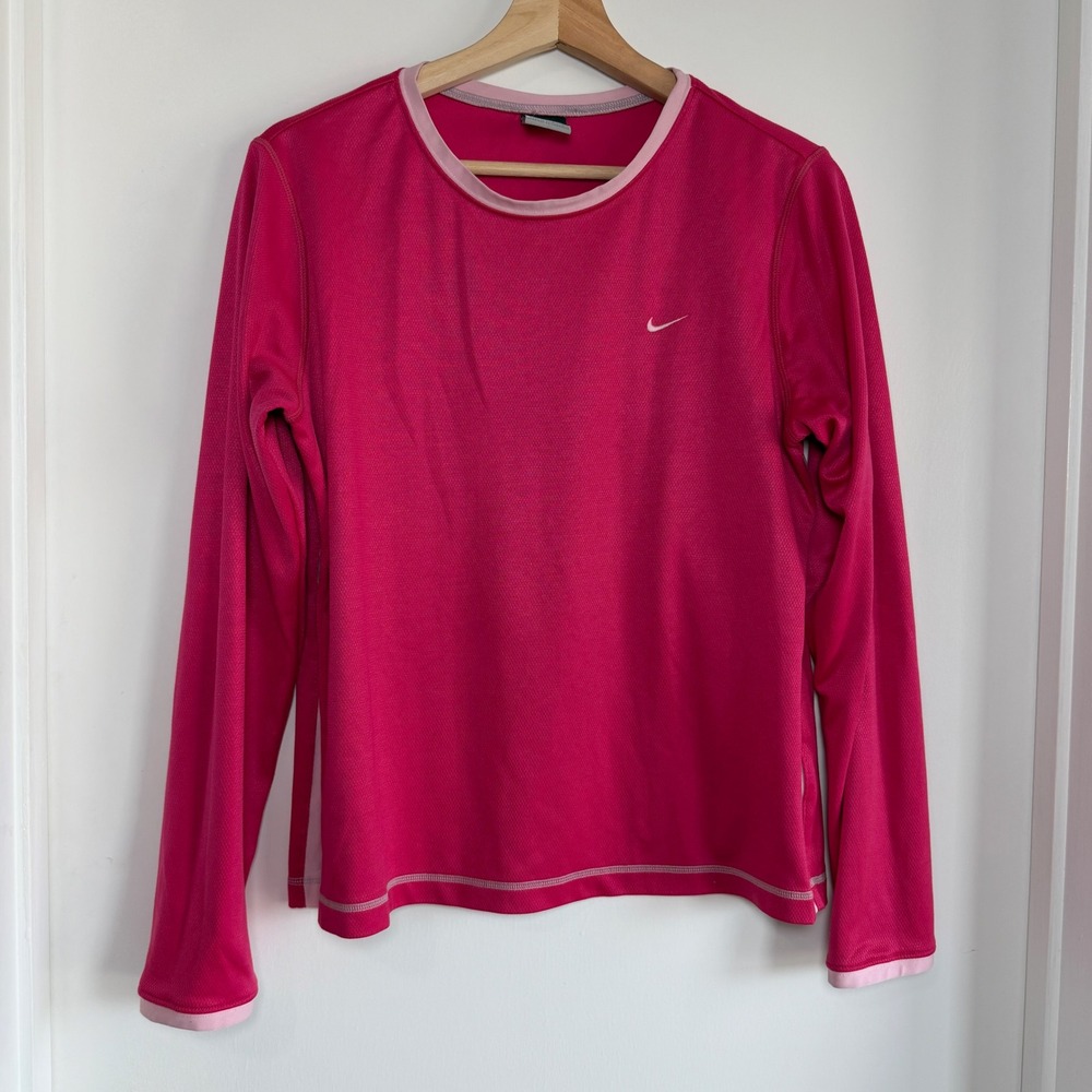 Nike‎ Dri-FIT Long Sleeve Shirt  Pink Athletic Training Top Swoosh Womens Large
